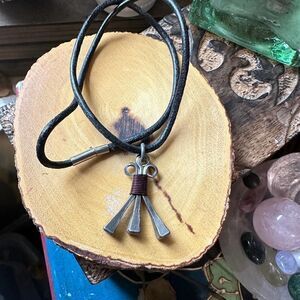 Horseshoe Nail Pendant Leather Cord Necklace
